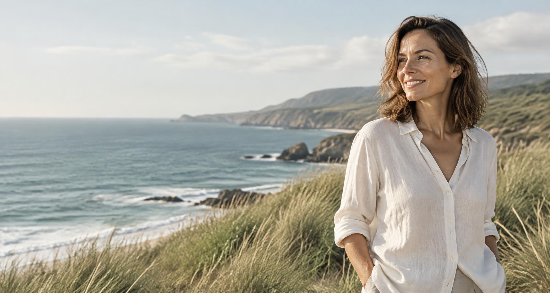 Woman enjoying a peaceful moment on the coast